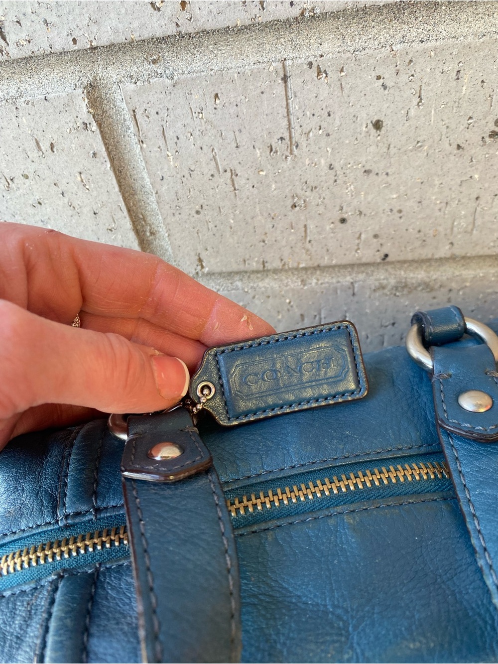 Coach Teal Leather Bowling Satchel with Top Handles - Picture 4 of 7
